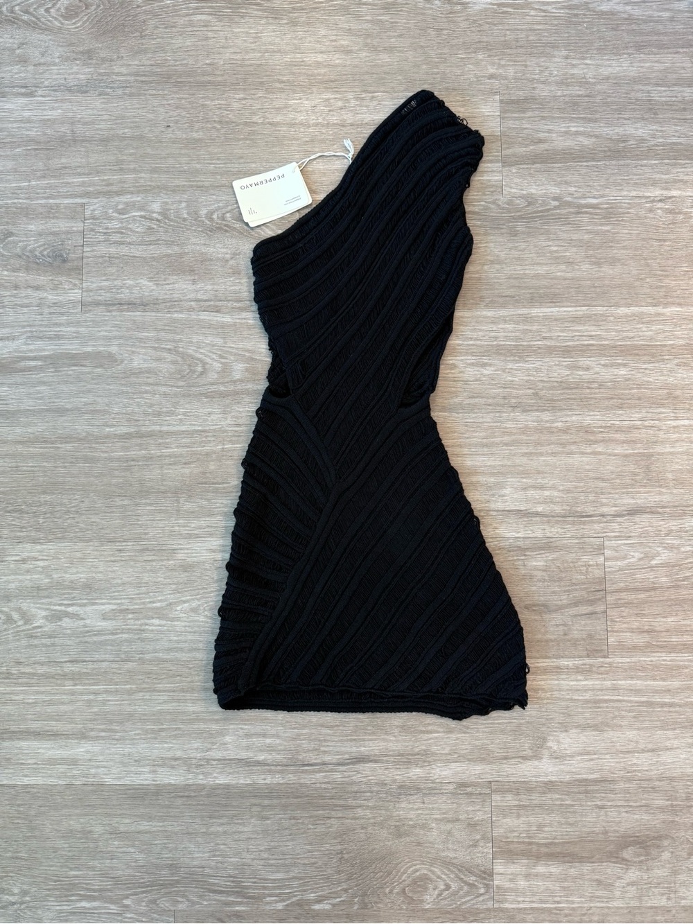 NWT Peppermayo Percilla Ladder Knit Mini Dress in Black, Size XS/S